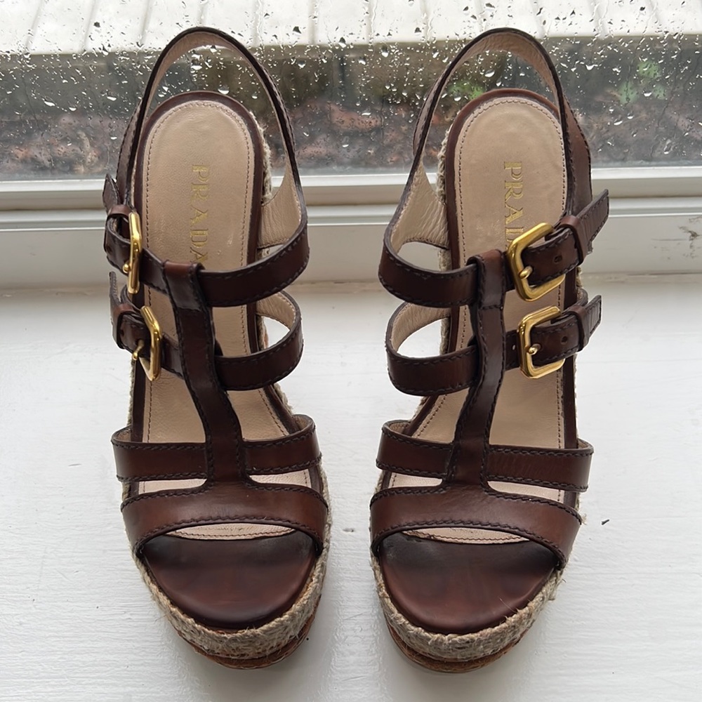 Prada leather whipstitch trim espadrilles - Picture 2 of 6